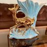 Porcelain Centerpiece Vase Sesto Fiorentino Fior Deer Iridescent Blue and Gold 1950s Image 6