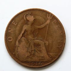 1916 Penny George V bronze coin