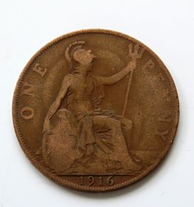 1916 Penny George V bronze coin