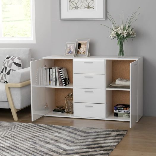 Sideboard High Gloss White 120x35,5x75 cm Chipboard
