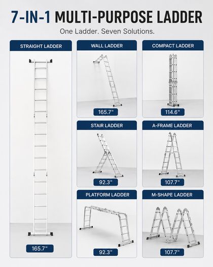7-in-1 Multi-Purpose Aluminium Ladder 5.75m Folding Extension Ladder 150kg Heavy Duty