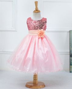 New Girls Sequinned Dress Flower Sash Sleeveless Formal Party Wedding Bridesmaid Sz 5-6yrs