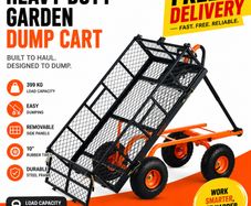 Heavy Duty Garden Dump Cart 399kg Metal Utility Wagon with Dump Function