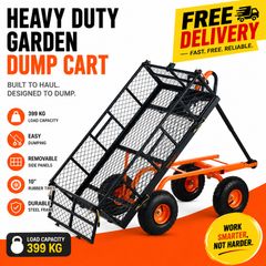 Heavy Duty Garden Dump Cart 399kg Metal Utility Wagon with Dump Function