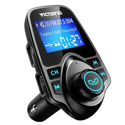 FM Transmitter, Bluetooth FM Transmitter Radio Adapter Car Kit with 5V 2.1A USB Car Charger MP3 Player Support TF Card USB Flash Drive, Aux Output and Input - Black