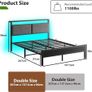 Metal Bed Frame Double Platform Upholstered Bed Frame with Storage Headboard, Heavy Duty Metal Bed Image 2