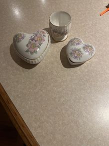 Royal Tara Irish Floral Blossom 2Heart trinket boxes & Egg Cup