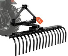 127 cm Lanscape Rock Rake, 3-Point Tow Behind Landscape Rake with 17 Steel Tines, Fit Category 1 Tractors, Angle Adjustable, Heavy Duty Lawn Dethatcher Rake for Grass Branch Debris