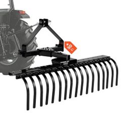 127 cm Lanscape Rock Rake, 3-Point Tow Behind Landscape Rake with 17 Steel Tines, Fit Category 1 Tractors, Angle Adjustable, Heavy Duty Lawn Dethatcher Rake for Grass Branch Debris