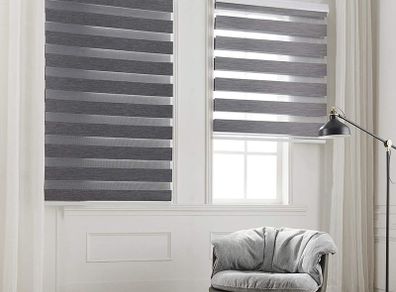 Day and Night Zebra Roller Blind Double Fabric Translucent or Blackout Vision Curtains for Window and Door with Aluminium Cassette(Grey 45x150)