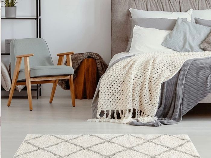 Modern Moroccan Design Rugs for Living Room, Bedroom, Hallway, 3 cm Thick Area Rugs, Diamond Ivory/Grey, 80x150cm (FREE POSTAGE)