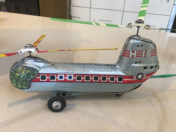 TN Helicopter Double Rotor Vintage Tin Toy made in Japan