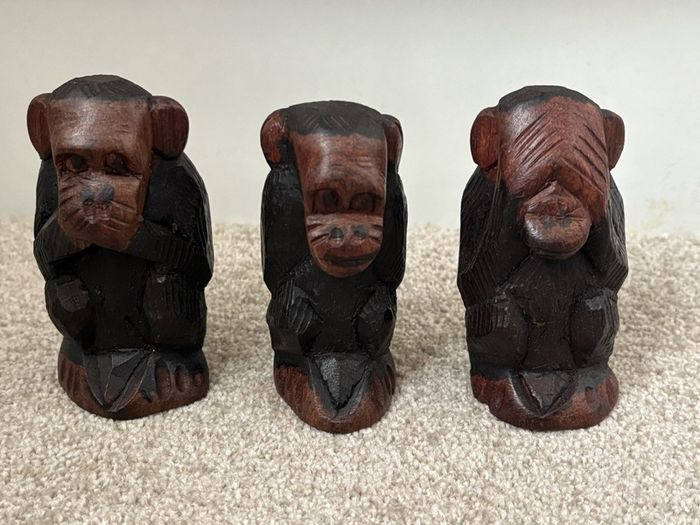 Wooden Hand Carved Three Wise Monkeys