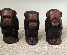 Wooden Hand Carved Three Wise Monkeys