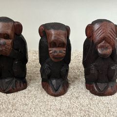 Wooden Hand Carved Three Wise Monkeys