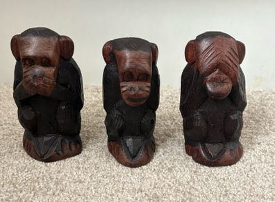 Wooden Hand Carved Three Wise Monkeys