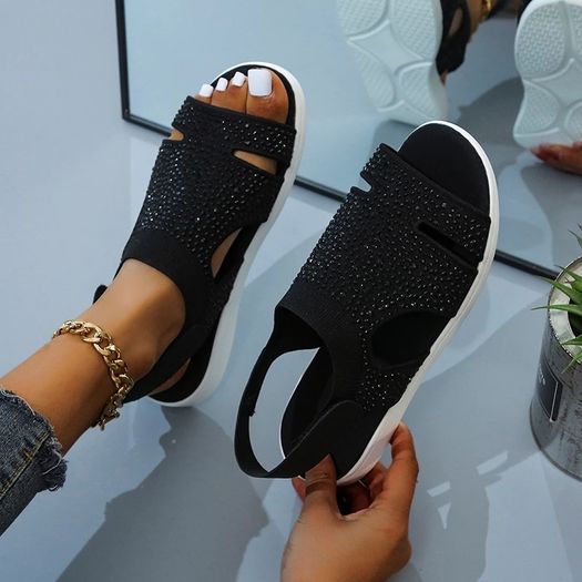 Women black Rhinestone sandals 3-3.5 size