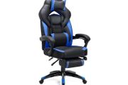 Black-Blue Gaming Chair gaming chair, office chair with footrest, desk chair, ergonomic design, adjustable headrest, lumbar support, up to 150 kg loadable, black-blue