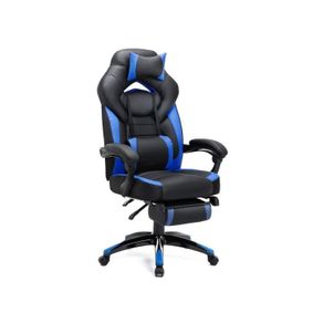 Black-Blue Gaming Chair gaming chair, office chair with footrest, desk chair, ergonomic design, adjustable headrest, lumbar support, up to 150 kg loadable, black-blue