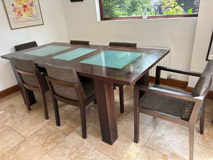Solid dark Oak Dining Table extends to 10 people f