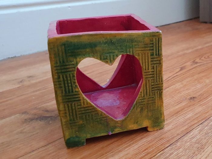 Handmade Ceramic Candle Holder - Heart Glow Design