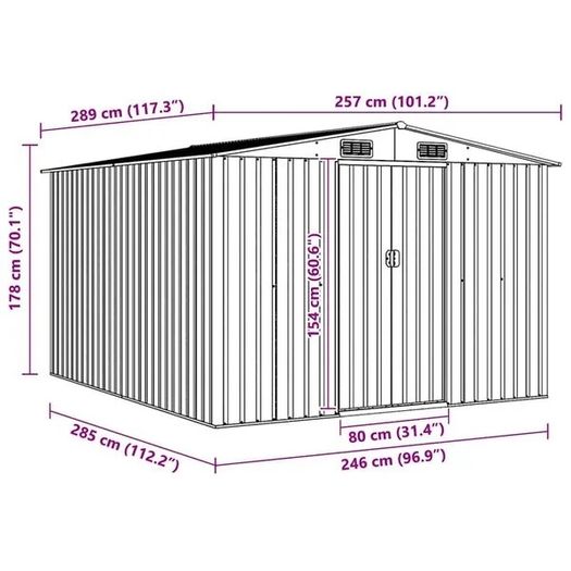 Garden Shed 257x298x178 cm Metal Anthracite