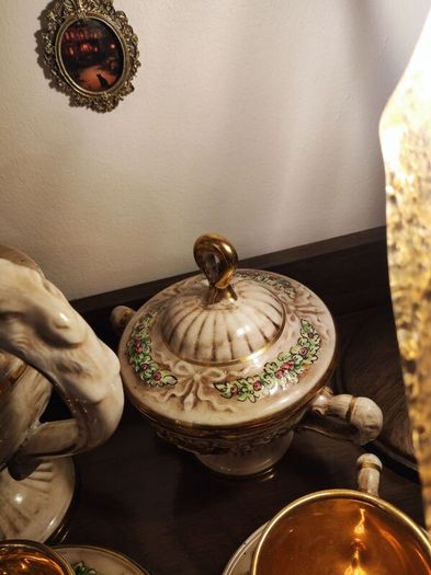 Vintage Italian Capodimonte Porcelain Tea Set-Gold & Floral Decoration