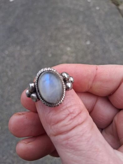 Vintage Rainbow Moonstone Sterling Silver Ring(9.5 g)