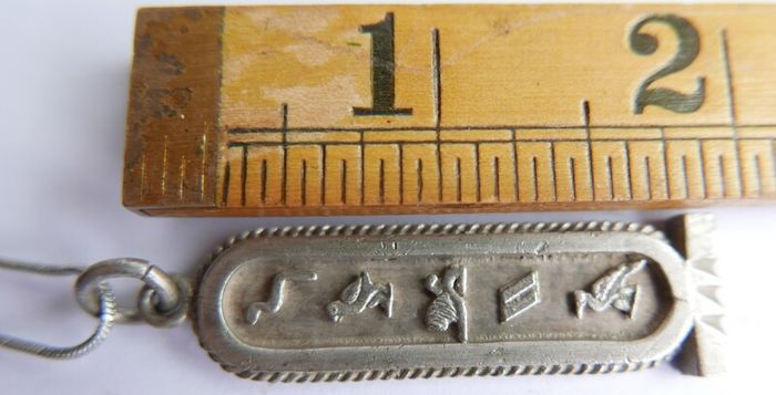 Vintage 925 Sterling Silver Egyptian Cartouche Design Charm pendant Hallmarked, and chain L 16" - 14,83g
