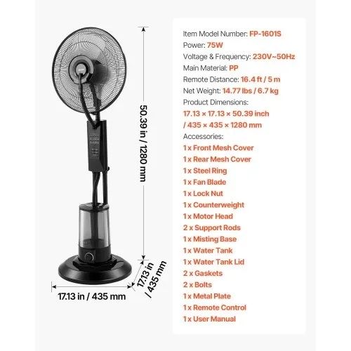 3 Wind Speeds Misting Standing Fan, Mister Cooling Fans with 3L Water Tank, Remote & Panel Control, Water Cooling Fans for Indoor, Outdoor, Garage, Patio, Living Room, 3 Modes