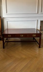 Large mahogany and brass coffee table