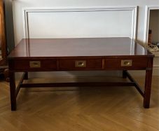 Large mahogany and brass coffee table