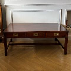 Large mahogany and brass coffee table