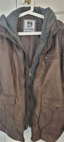 Smith & Jones Brown Leather-Style Bomber Jacket XL / XXL