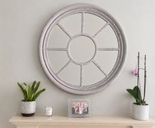 Grey Distressed Round Mirror Meadows & Byrne 87cm