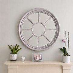 Grey Distressed Round Mirror Meadows & Byrne 87cm