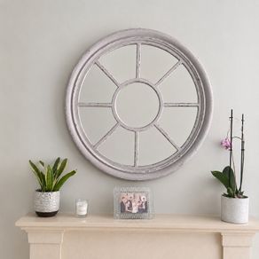 Grey Distressed Round Mirror Meadows & Byrne 87cm