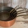 vintage copper pots with brass handles set of 5 Image 2