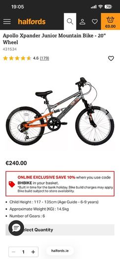 APOLLO XPANDER Junior Mountain Bike     20 inch Wheels     As New Condition