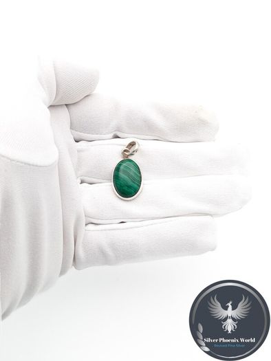 Vintage 925 Sterling Silver & Malachite Pendant