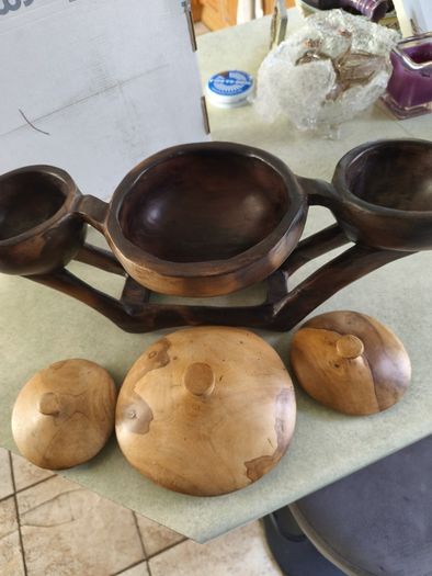 Vintage Hand-Carved African Centerpiece Serving Dish With lids.
