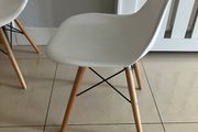 2 Contemporary White Chairs with Oak Legs