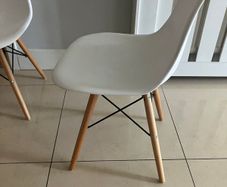 2 Contemporary White Chairs with Oak Legs