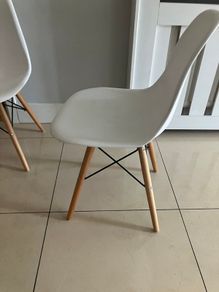2 Contemporary White Chairs with Oak Legs