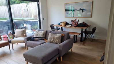 Grey L-shaped sofa with chaise