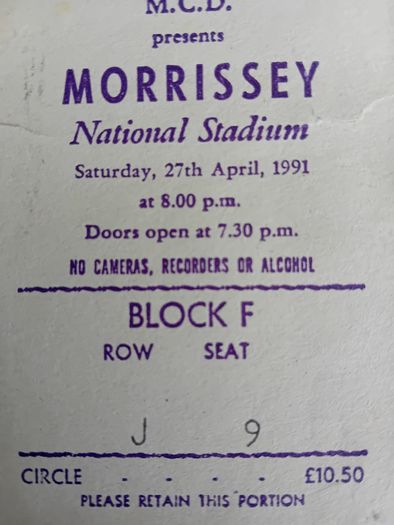 Morrissey  Concert Ticket From 1991 National Stadium.