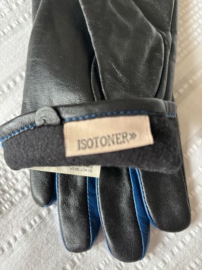 Isotoner Women's Leather Gloves - Black/Blue - Size M(7.5)