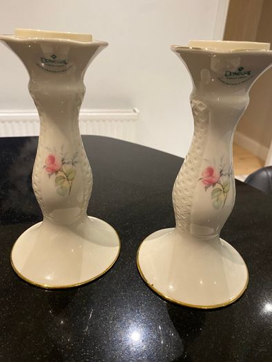 Donegal Parian ware pair of 7 inch  candle holders