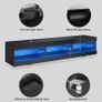 Black TV Unit Gloss 180cm TV Stand Cabinet with LED Lights Modern TV Entertainment Unit with 3 Open Glass Shelves and Drawers Long Design TV Cabinets for Living Room Image 4