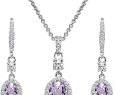 925 sterling silvery jewellery set for women purple artificial